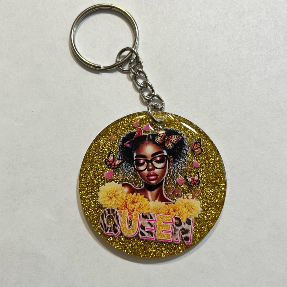Gold Glitter Queen Keychain